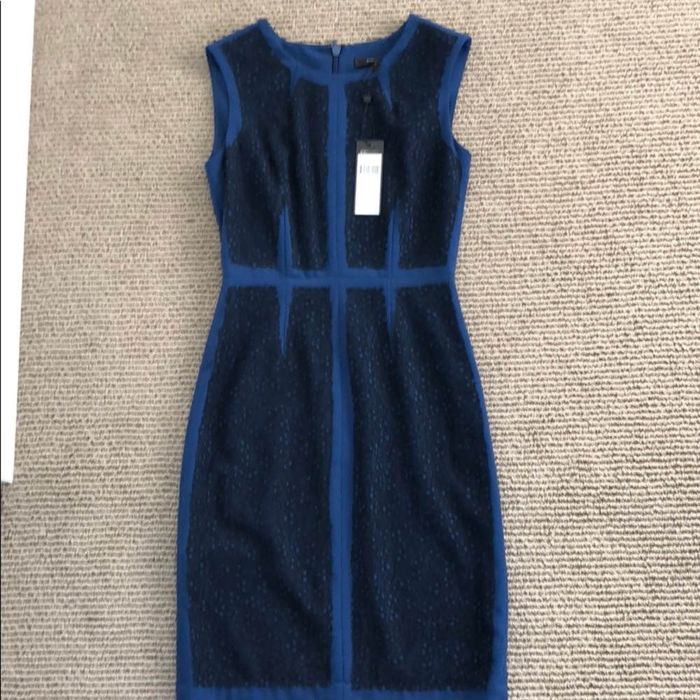 NWT BCBG black lace, blue dress